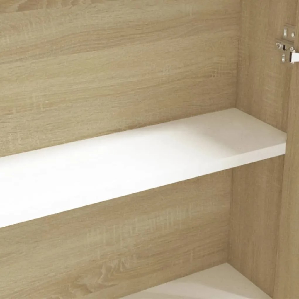 Ντουλάπι Μπάνιου με Καθρέφτη Λευκό &amp; Δρυς 60x15x75 εκ. από MDF - Λευκό