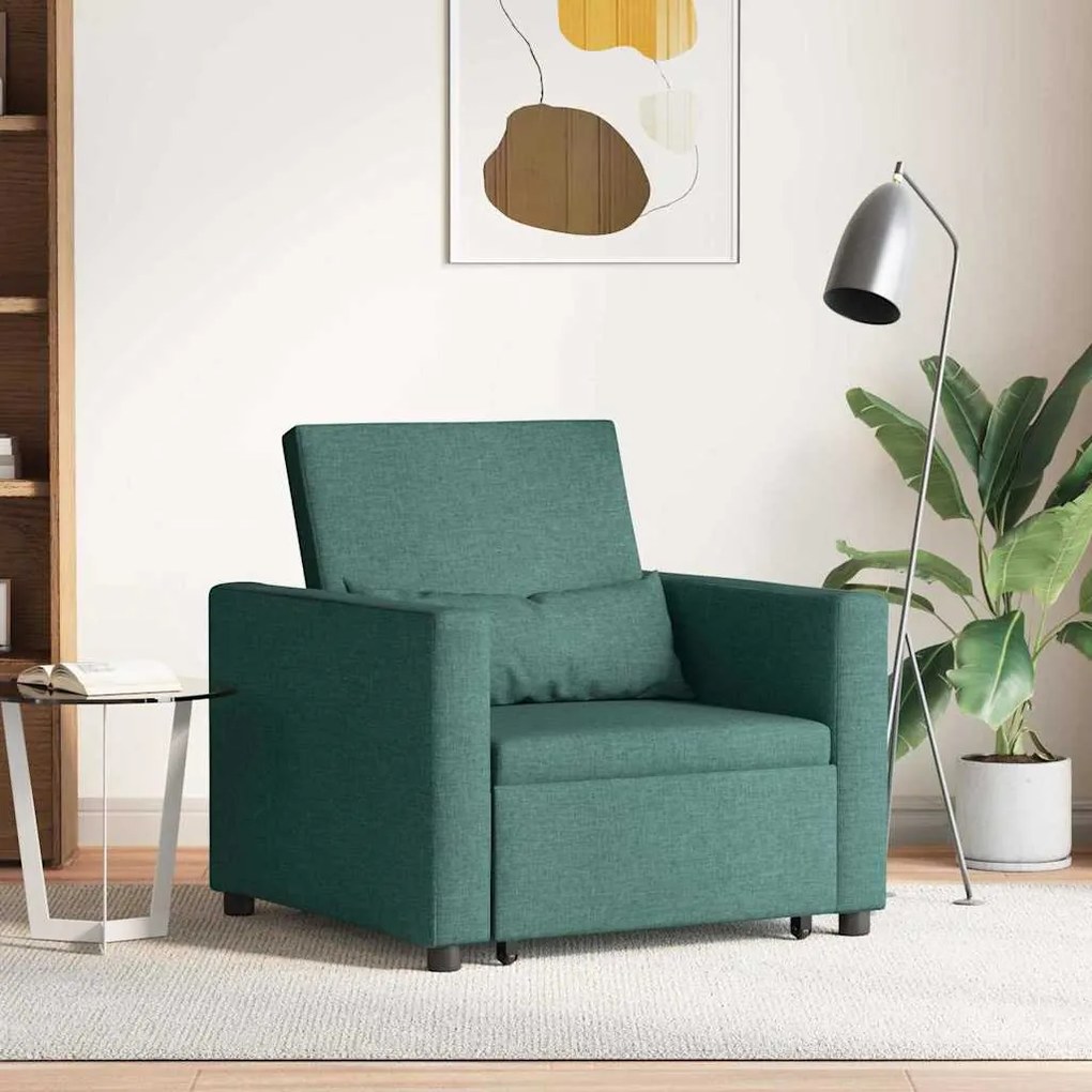 vidaXL Μονός καναπές-κρεβάτι Σκούρο πράσινο 90 x 165 x 87 εκ. ύφασμα