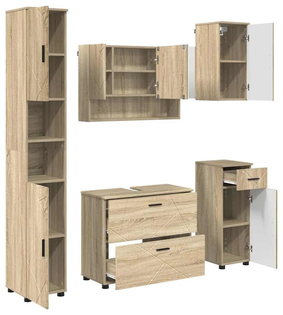 vidaXL Σετ Επίπλων Μπάνιου με ράφι 5 pcs Sonoma Δρυς 30 x 35 x 192 εκ.