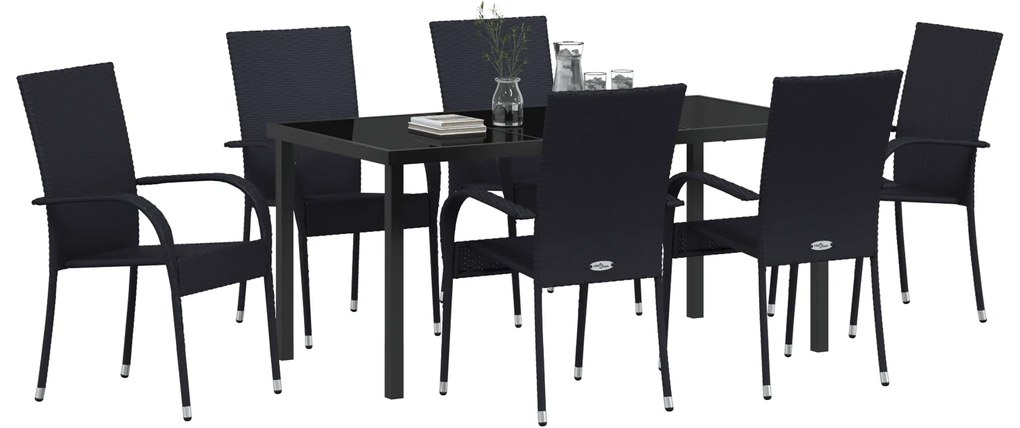 vidaXL Σέτ φαγητού για κήπο 7 pcs Μαύρο Ράτα PE