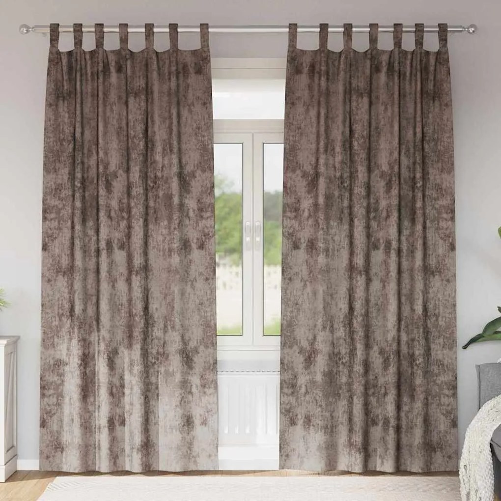 vidaXL Κουρτίνα με κουρτίνες 2 pcs Καπουτσίνο 225 x 140 εκ. Βελούδο