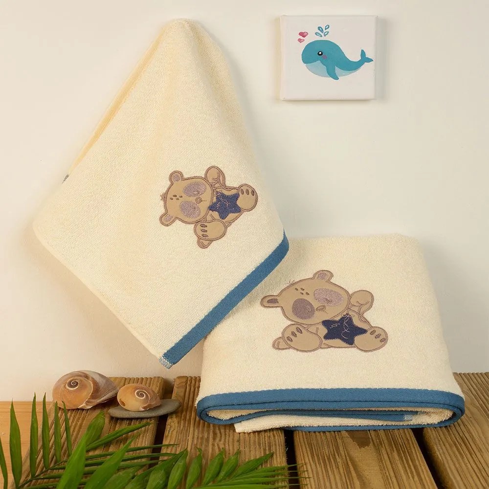 Πετσέτες Βρεφικές Με Κέντημα Star Bear 153 (Σετ 2τμχ) Ecru DimCol Towels Set 70x140cm 100% Βαμβάκι