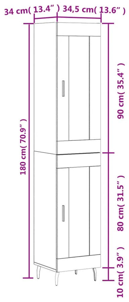 Ντουλάπι Μαύρο 34,5 x 34 x 180 εκ. από Επεξεργασμένο Ξύλο - Μαύρο