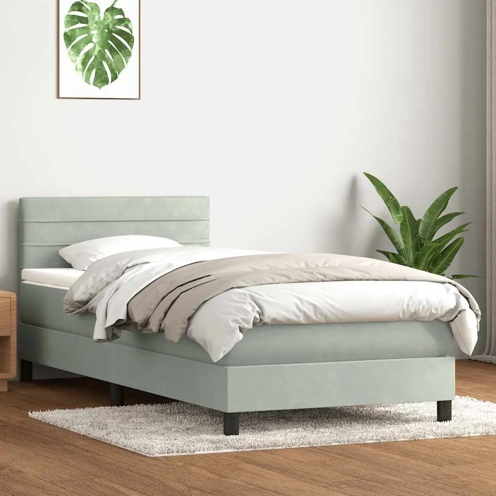 Box Spring κρεβάτι με στρώμα ανοιχτό γκρι 80x220 cm Βελούδινο - Γκρι