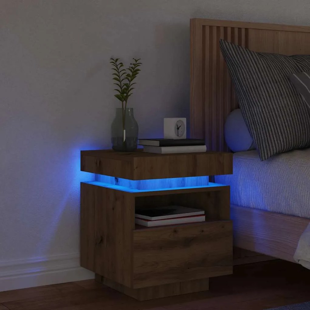 vidaXL Κομοδίνο με φώτα LED Artisan Oak 40x39x48,5 cm