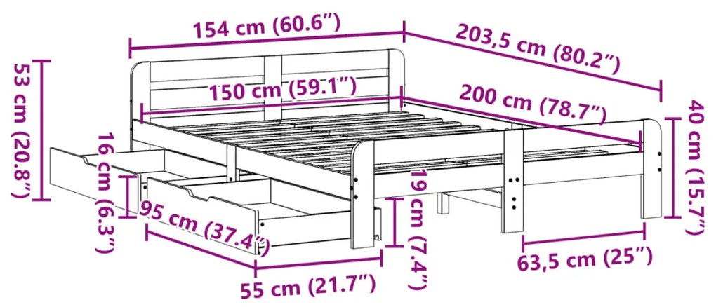 Σκελετός Κρεβ. Χωρίς Στρώμα Καφέ Κεριού 150x200 εκ Μασίφ Πεύκο - Καφέ