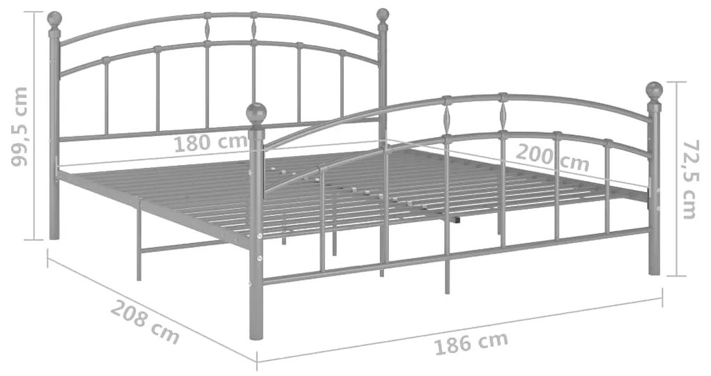 Πλαίσιο Κρεβατιού Γκρι 180 x 200 εκ. Μεταλλικό - Γκρι