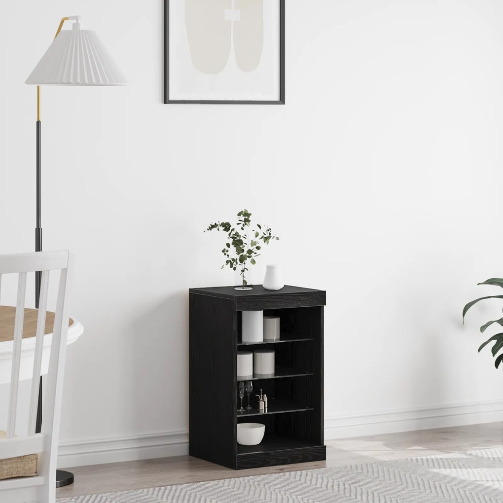 vidaXL Μπουφές με LED Φώτα Μαύρο Δρυς 41x37x67 εκ.