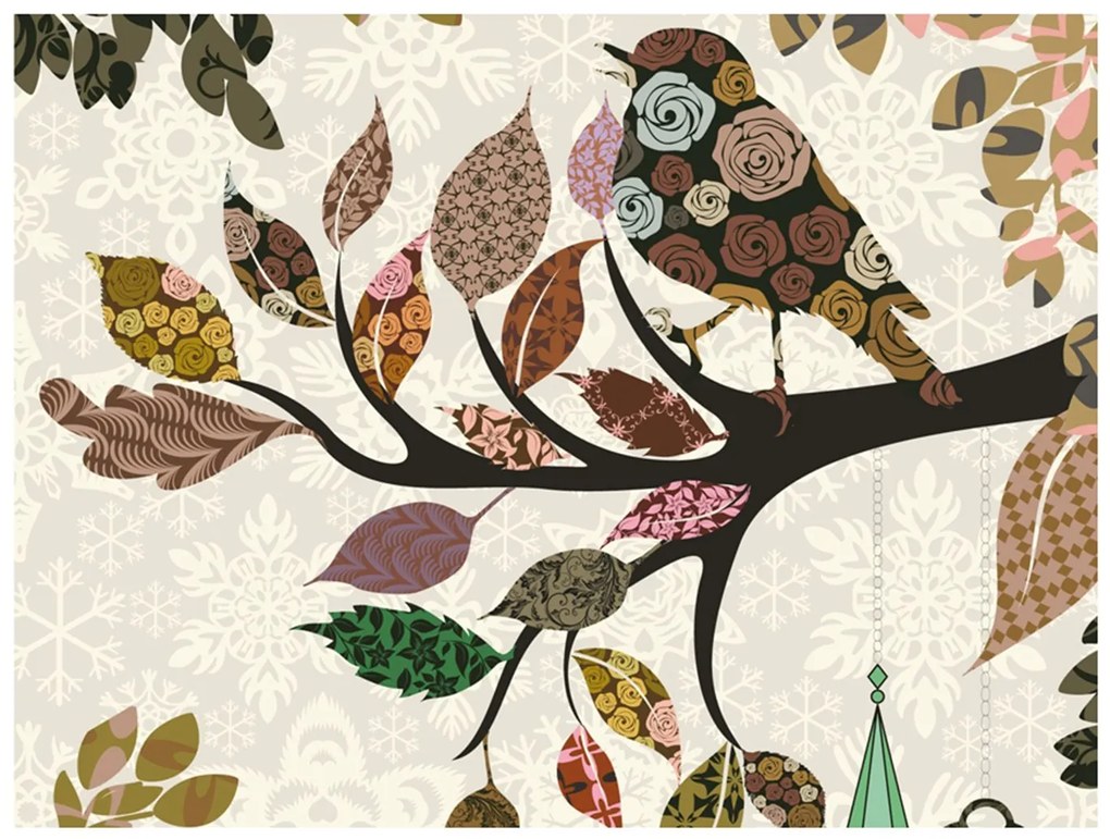 Φωτοταπετσαρία - Tree branch with bird (patchwork) 250x193