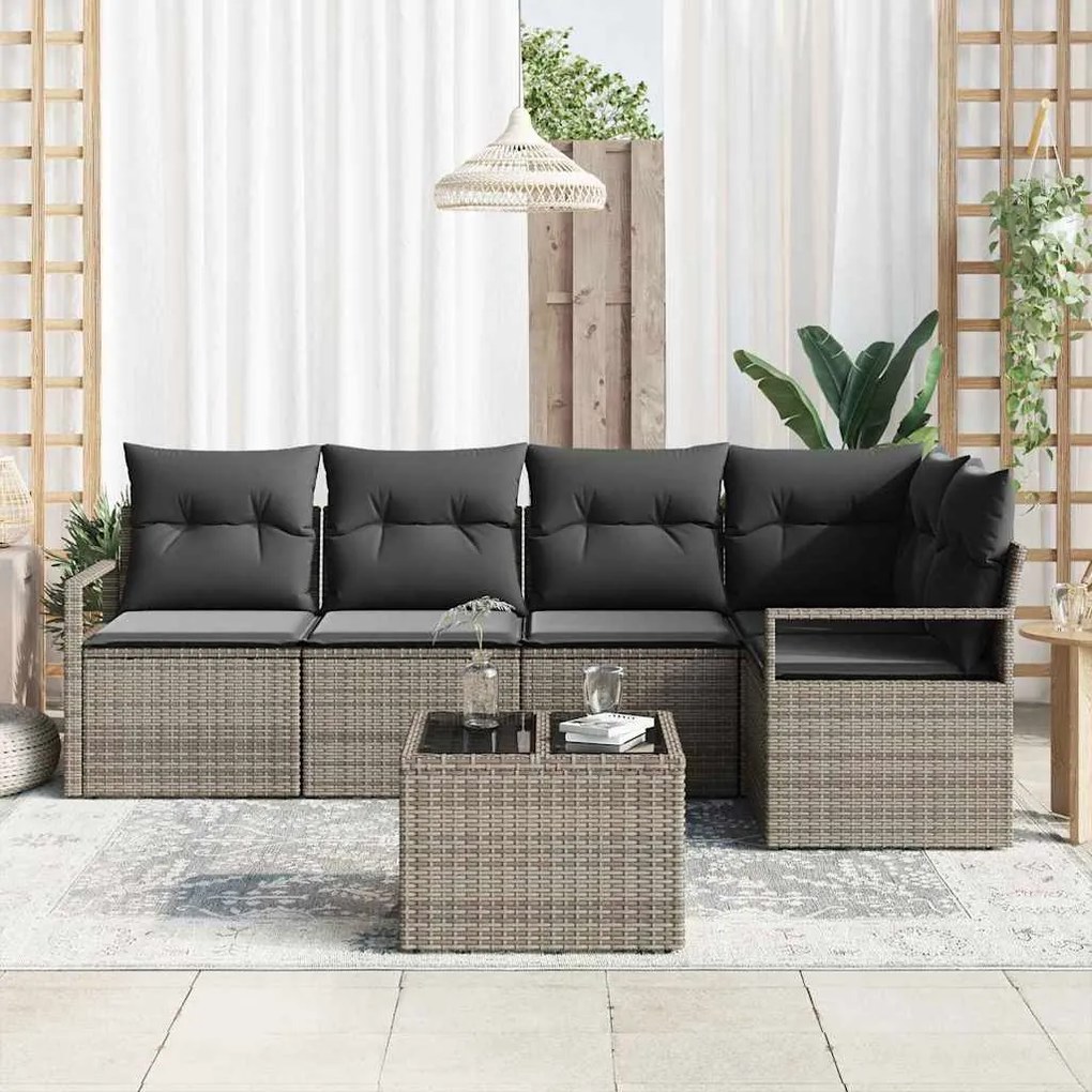 vidaXL Σετ Καναπέ Κήπου 6 pcs Γκρι Πολυ ράταν