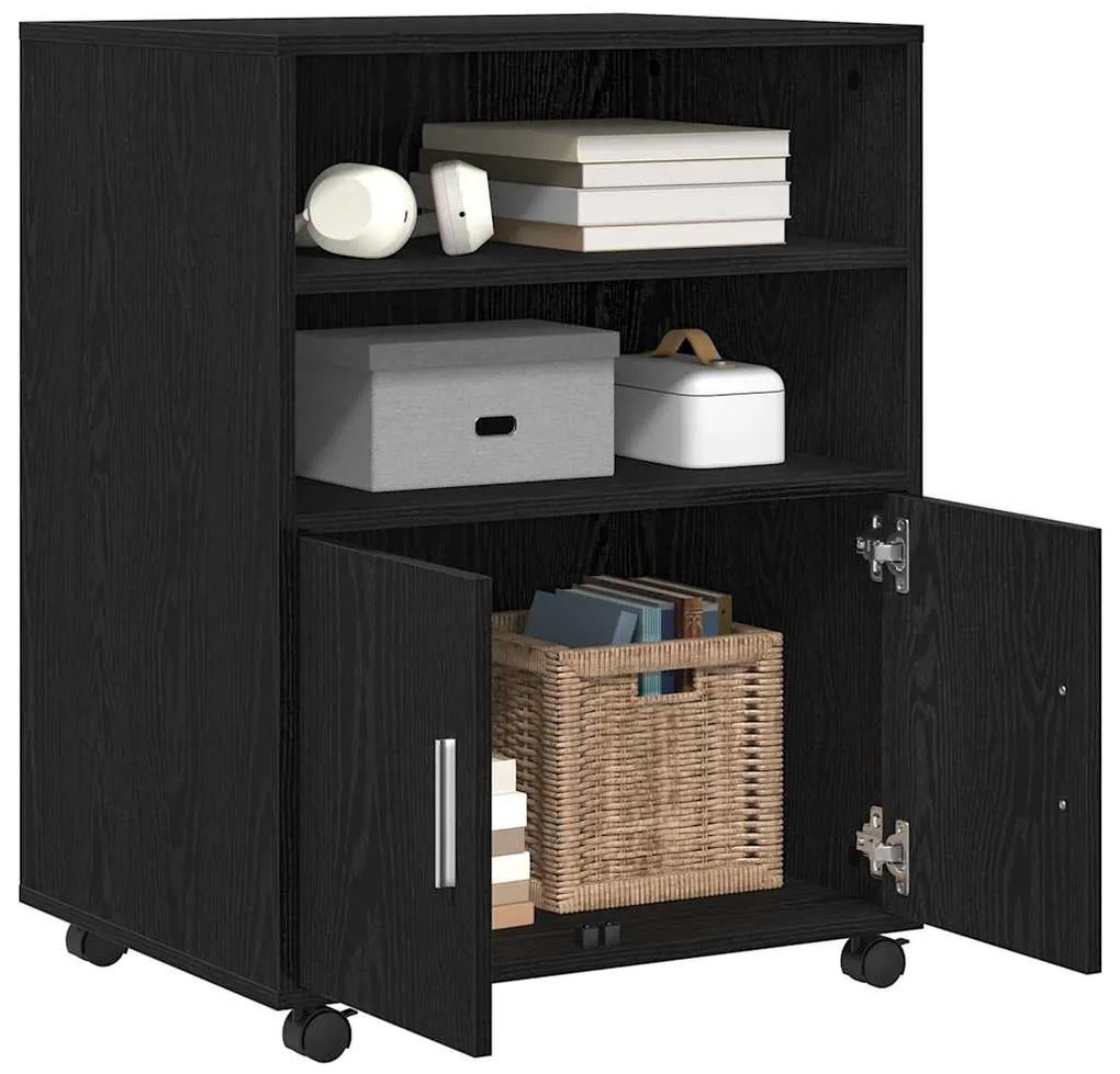 vidaXL Ντουλαπιού με ράφι με τροχούς Μαύρη Οξυά 60 x 48 x 74.5 εκ