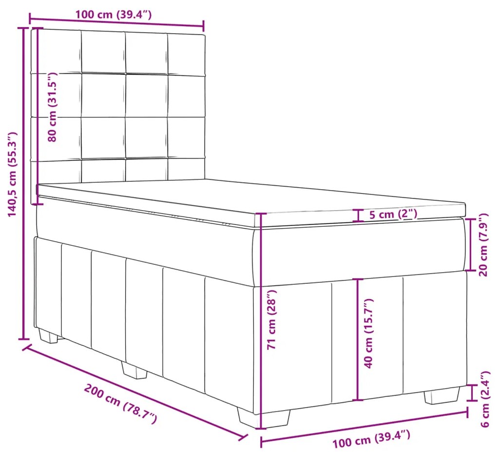 Κρεβάτι Boxspring με Στρώμα Κρεμ 100 x 200 εκ. Υφασμάτινο - Κρεμ