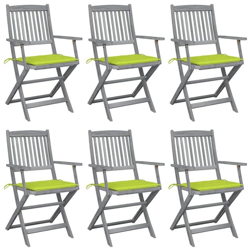 vidaXL Καρέκλες Εξωτ. Χώρου Πτυσσόμενες 6 τεμ Ξύλο Ακακίας & Μαξιλάρια