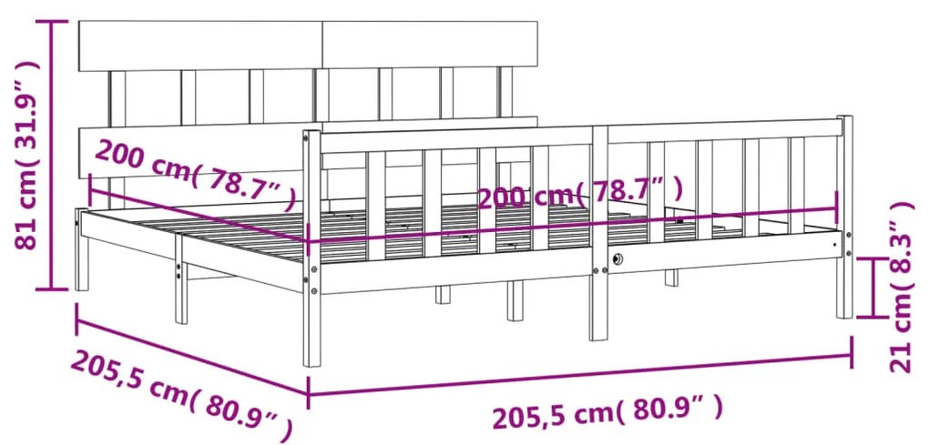 Πλαίσιο Κρεβατιού με Κεφαλάρι Μελί 200x200 εκ. από Μασίφ Ξύλο - Καφέ