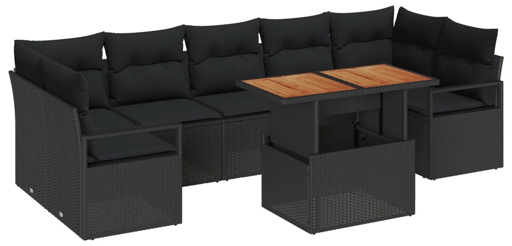 vidaXL Σετ Καναπέ Εξωτερικού Χώρου 8 pcs Μαύρο Μεγάλο Ρατάν και Υφάσμα