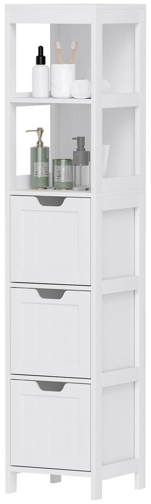 HOMCOM Ντουλάπι μπάνιου, 2 ράφια, 3 συρτάρια, αδιάβροχο υλικό, λευκό