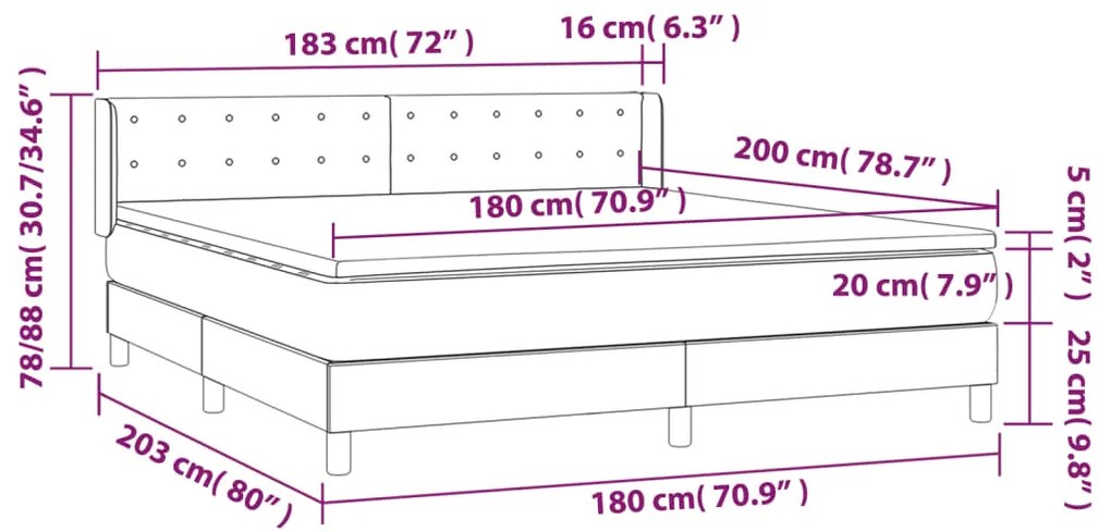 Κρεβάτι Boxspring με Στρώμα Σκούρο Γκρι 180x200 εκ Υφασμάτιν - Γκρι