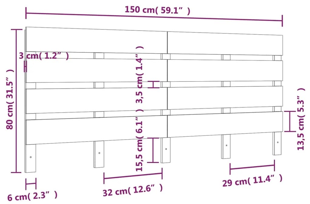 vidaXL Κεφαλάρι Κρεβατιού Λευκό 150 x 3 x 80 εκ. από Μασίφ Ξύλο Πεύκου