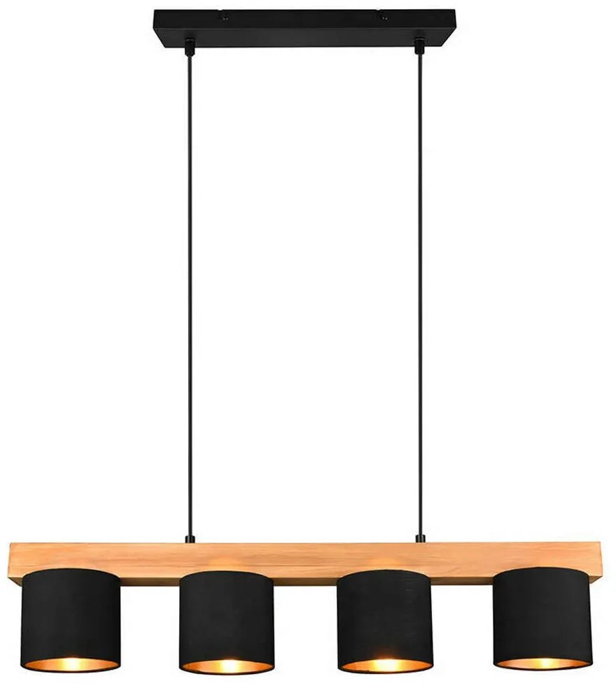 Φωτιστικό Οροφής - Ράγα Cameron R30654002 4xE14 28W 75x150cm Natural-Black RL Lighting Ξύλο,Ύφασμα