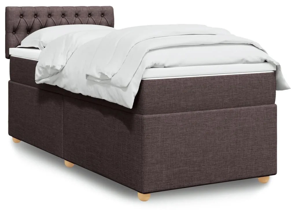 vidaXL Κρεβάτι Boxspring με Στρώμα Σκούρο Καφέ 90x190 εκ. Υφασμάτινο