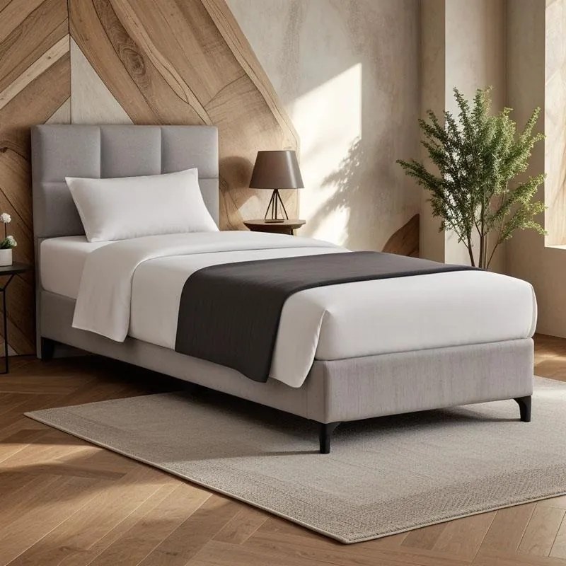 Επενδυμένο Κρεβάτι Melei Μονό σε Γκρι 90x200εκ. 92x200x125 εκ.