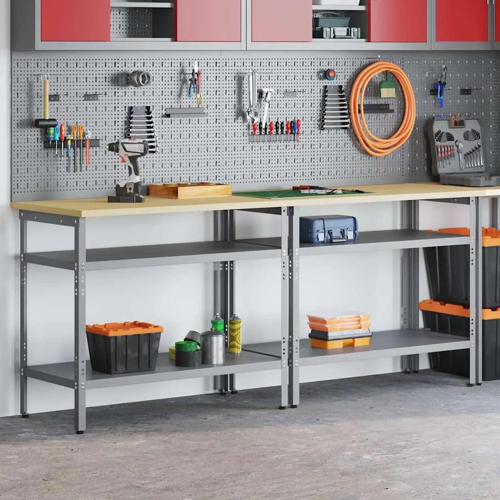 vidaXL Σετ πάγκου εργασίας με ράφι 2 pcs Γκρι 200 x 55 x 85 εκ Ατσάλι