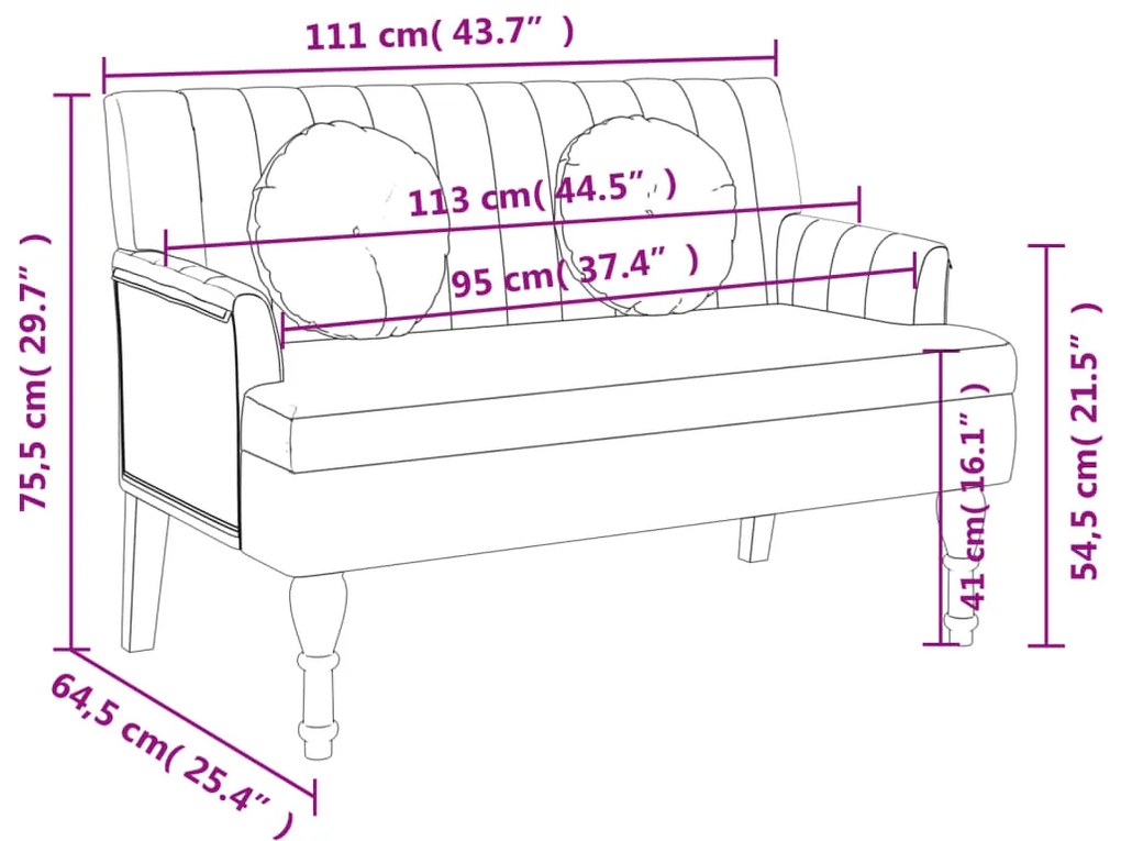 Παγκάκι Σκούρο Καφέ 113x64,5x75,5 εκ. Υφασμάτινο με Μαξιλάρια - Καφέ