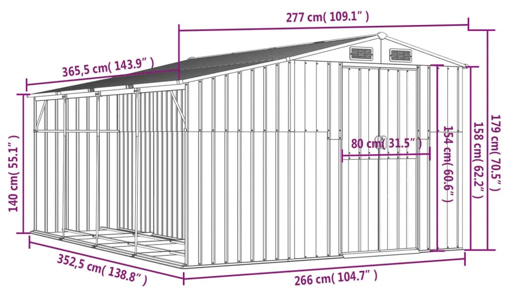 Αποθήκη Κήπου Καφέ 277x365,5x179 εκ. από Γαλβανισμένο Ατσάλι - Καφέ