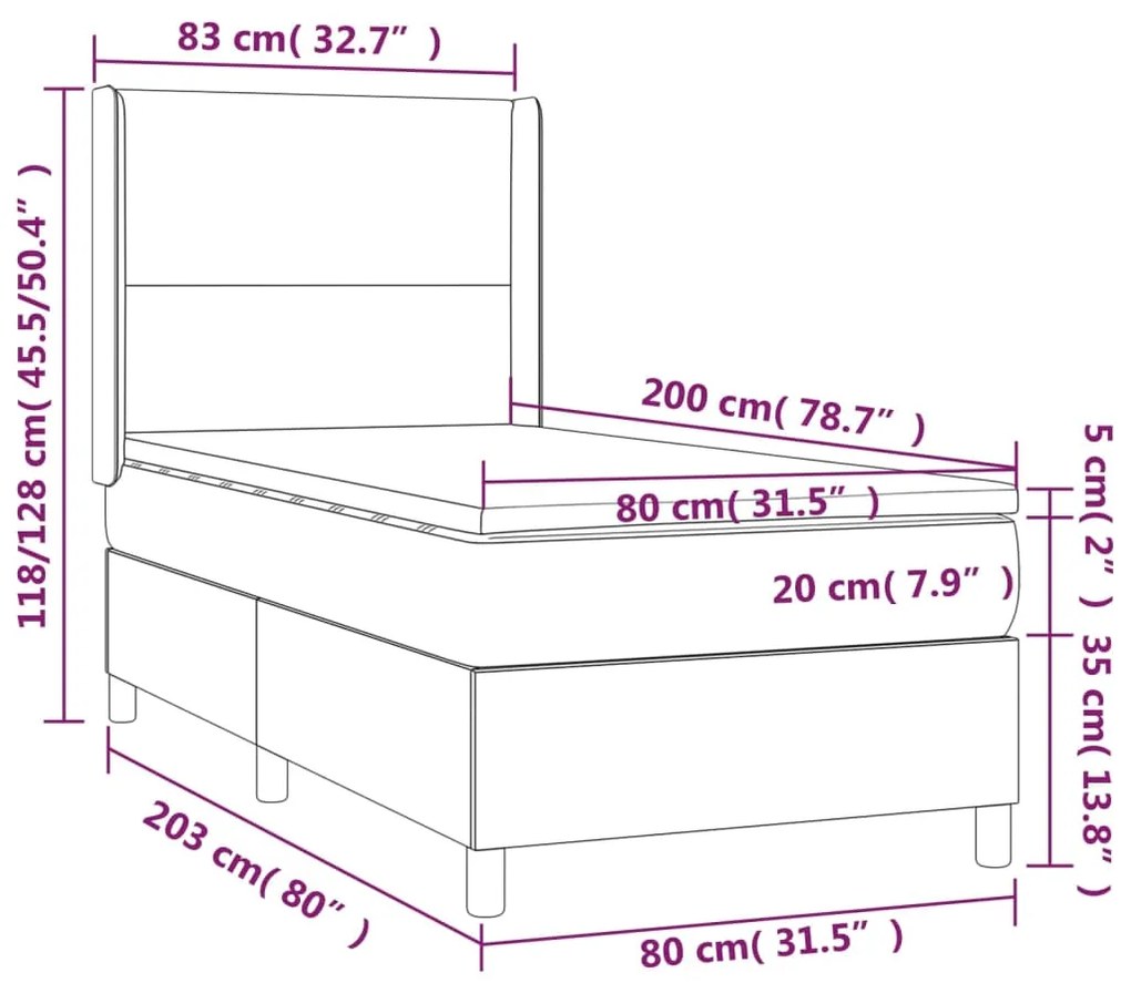 Κρεβάτι Boxspring με Στρώμα &amp; LED Taupe 80x200 εκ. Υφασμάτινο - Μπεζ-Γκρι