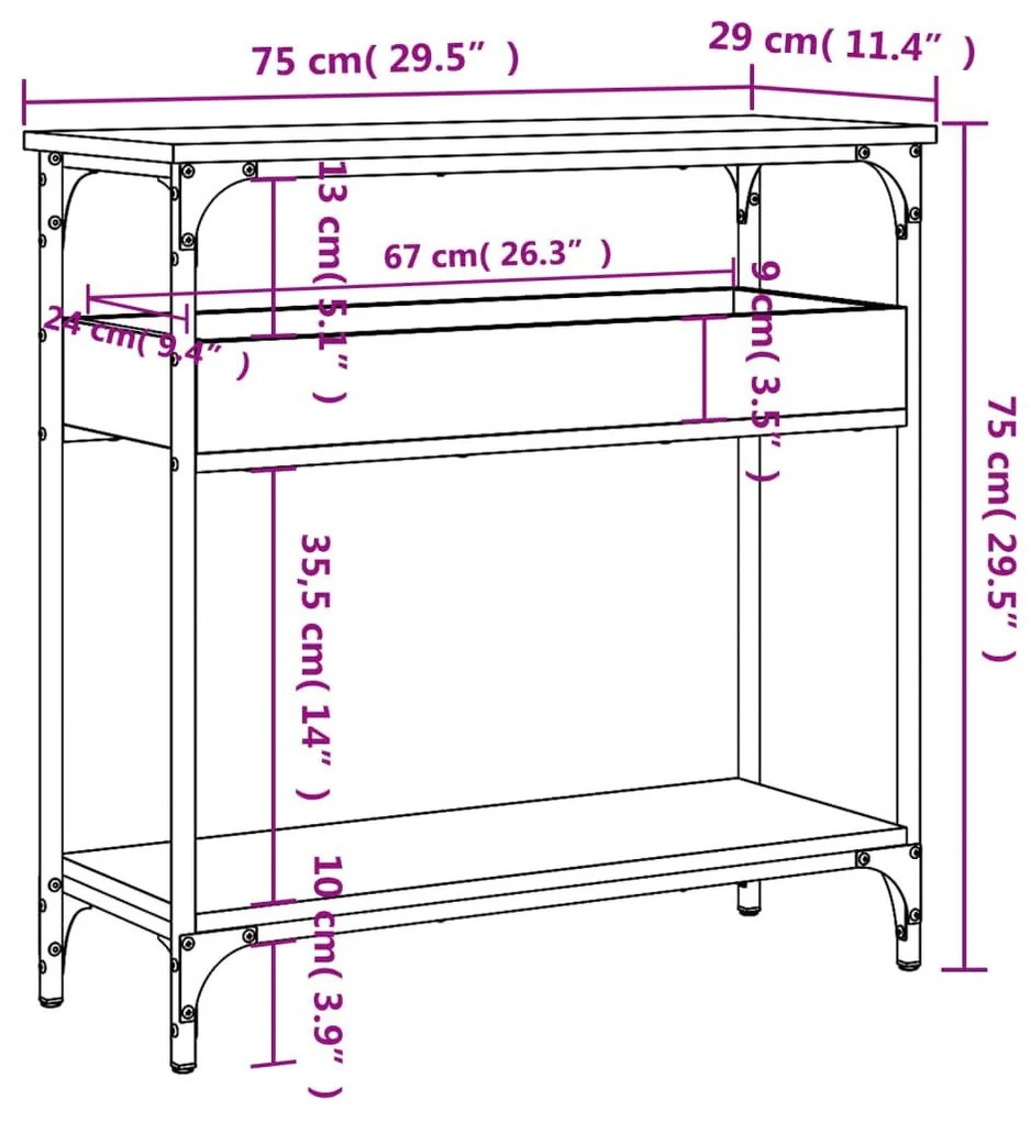 Τραπέζι Κονσόλα με Ράφι Καπνιστή Δρυς 75x29x75 εκ. Επεξ. Ξύλο - Καφέ