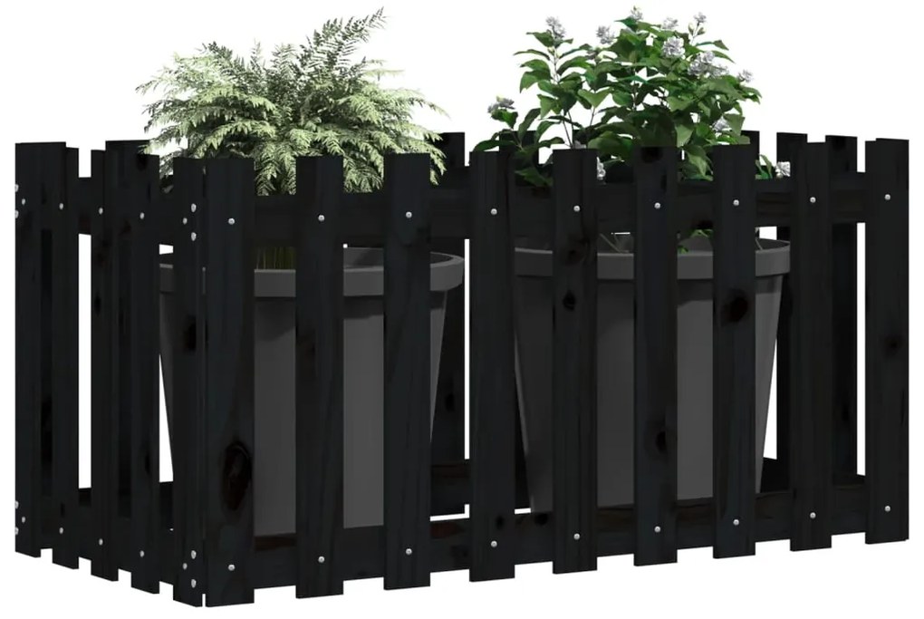 vidaXL Ζαρντινιέρα Υπερυψωμένη Σχ Φράχτη Μαύρη 100x50x50εκ Μασίφ Πεύκο