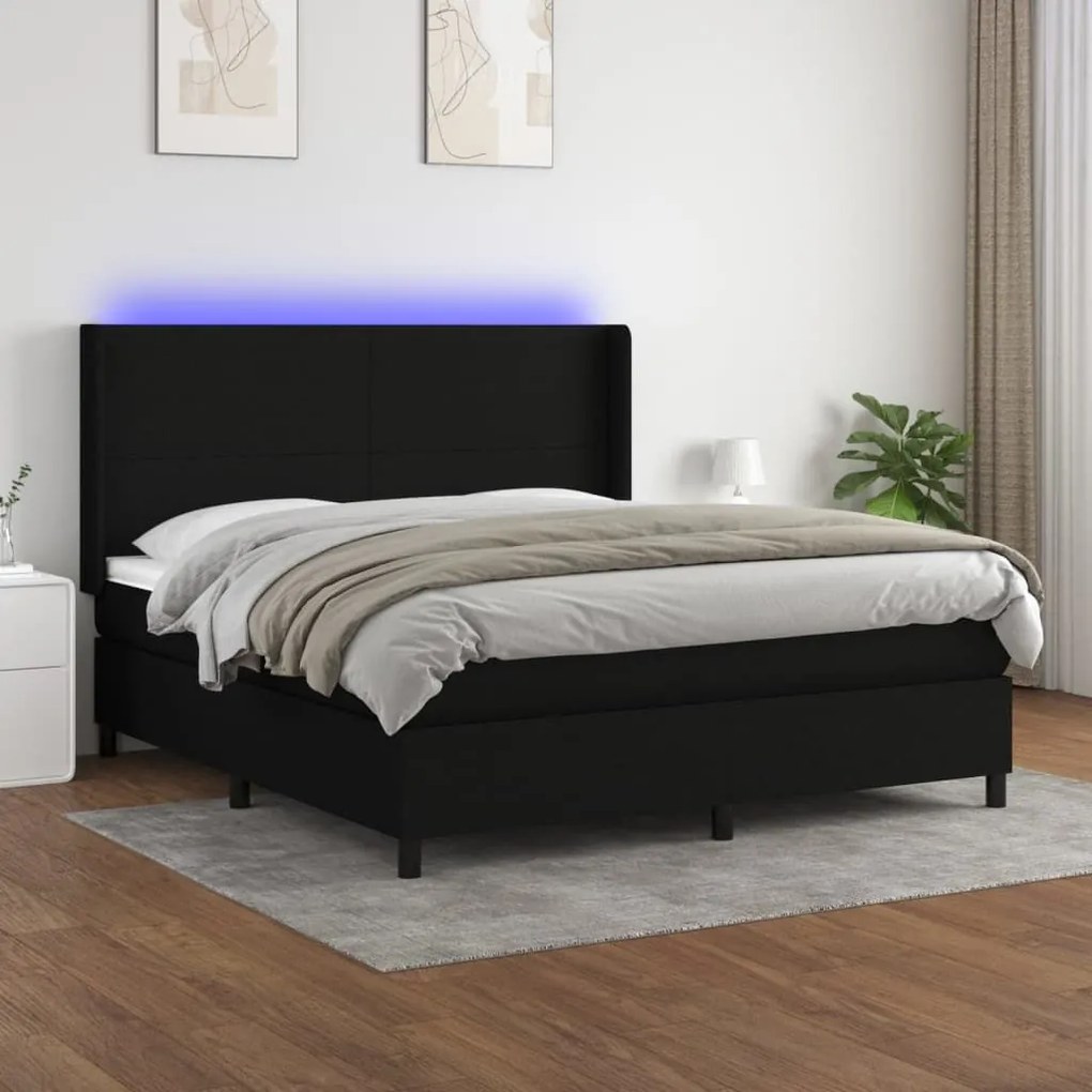 ΚΡΕΒΑΤΙ BOXSPRING ΜΕ ΣΤΡΩΜΑ &amp; LED ΜΑΥΡΟ 180X200 ΕΚ. ΥΦΑΣΜΑΤΙΝΟ 3138175