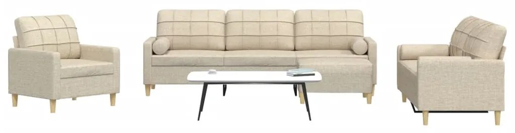 Σαλόνι Σετ 4 Τεμαχίων Κρεμ Ύφασμα + Μαξιλάρια/Υποπόδιο