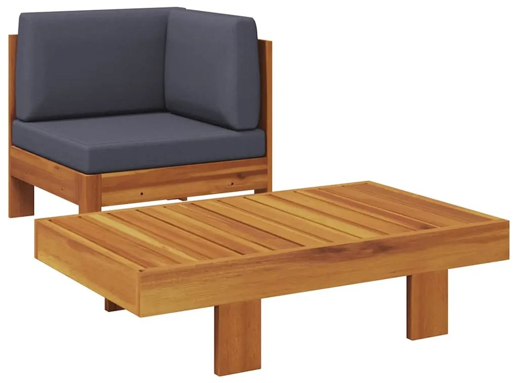 vidaXL Σαλόνι Κήπου 2 Τεμαχίων από Ξύλο Ακακίας Σκούρα Γκρι Μαξιλάρια