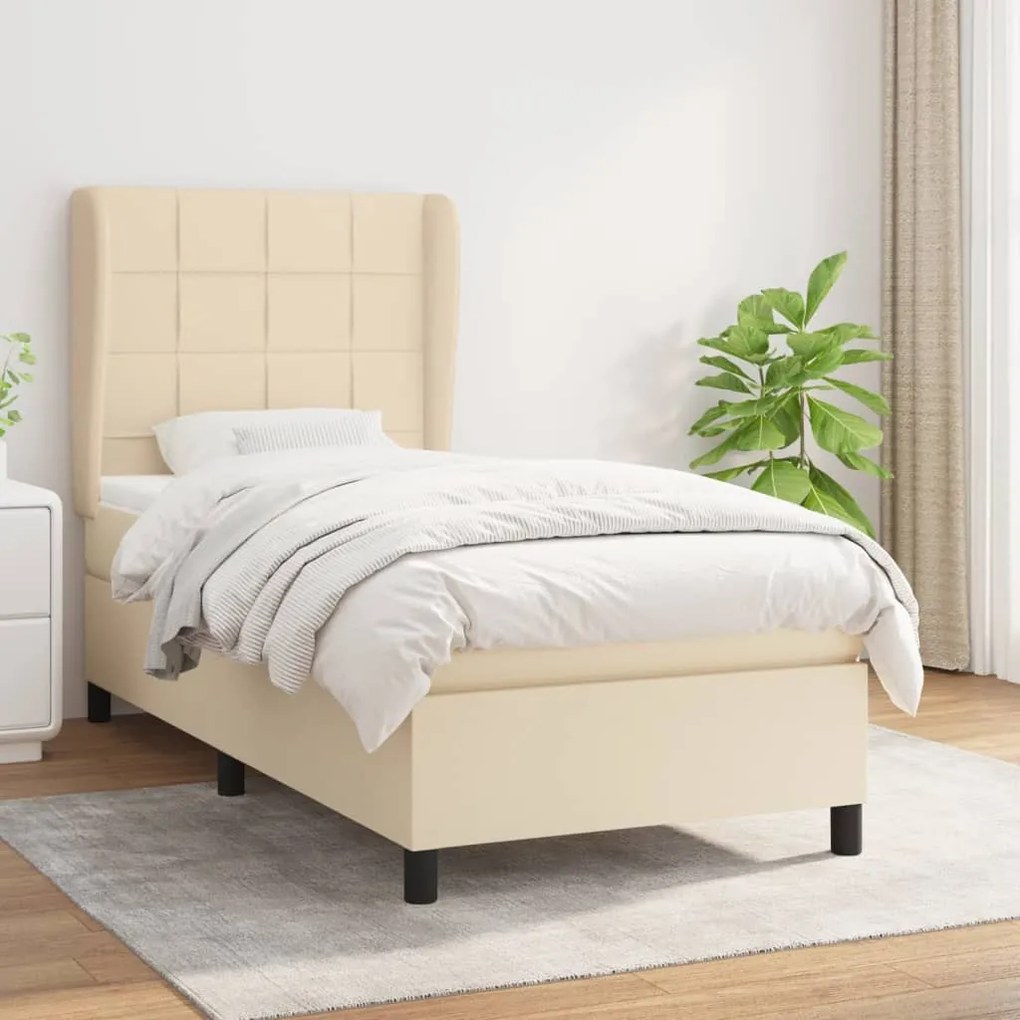 vidaXL Κρεβάτι Boxspring με Στρώμα Κρεμ 90x190 εκ.Υφασμάτινο