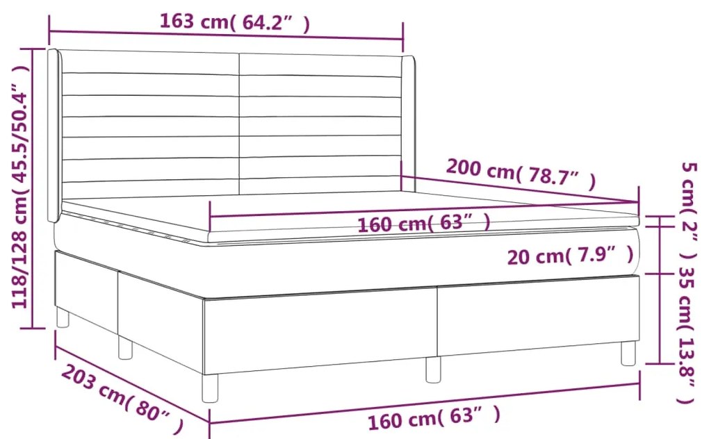 ΚΡΕΒΑΤΙ BOXSPRING ΜΕ ΣΤΡΩΜΑ &amp; LED ΣΚ. ΓΚΡΙ 160X200ΕΚ. ΒΕΛΟΥΔΙΝΟ 3139632