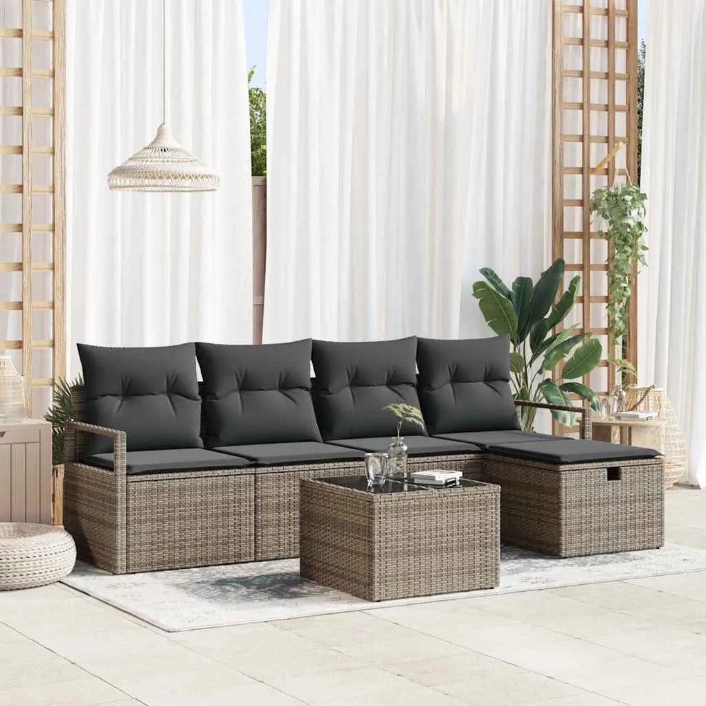vidaXL Σετ Καναπέ Κήπου 6 pcs Γκρι 230 x 117 x 85 εκ. Πολυ ράταν