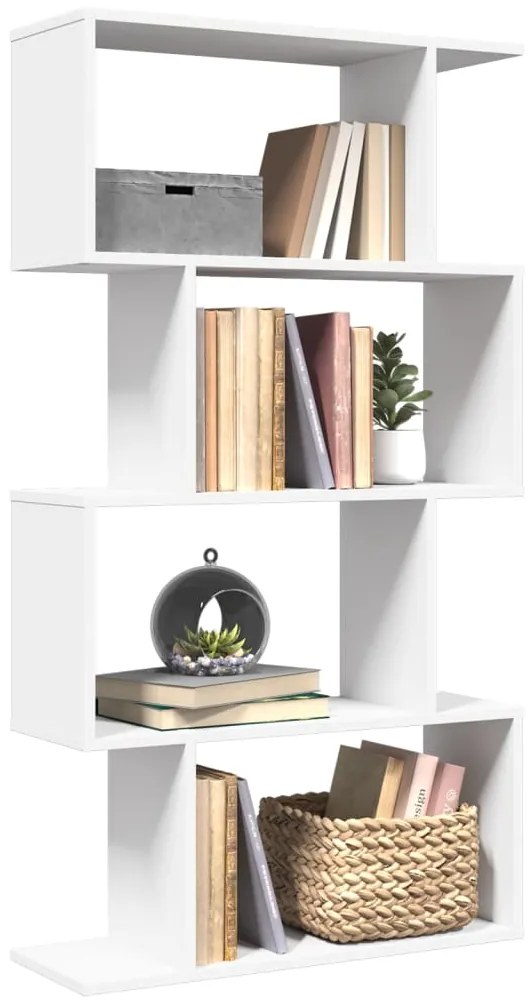 Βιβλιοθήκη Διαχωριστικού Δωματίου 4 Επιπέδων Λευκό 70x24x129 εκ. από Τεχνητό Ξύλο