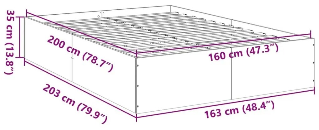 Πλαίσιο Κρεβατιού Γκρι Σκυροδέματος 160x200 εκ. Επεξεργ. Ξύλο - Γκρι