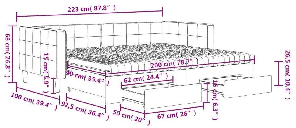 Καναπές Κρεβάτι Συρόμενος Μαύρος 90x200 εκ. Βελούδο &amp; Συρτάρια - Μαύρο