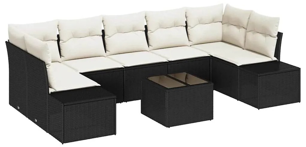 vidaXL Σετ Καναπέ Κήπου 8 pcs Μαύρο και Κρέμα συνθετικό ρατάν