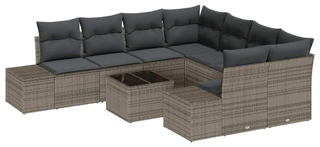 vidaXL Σετ Καναπέ Κήπου 9 pcs Γκρι Πολυ ράταν