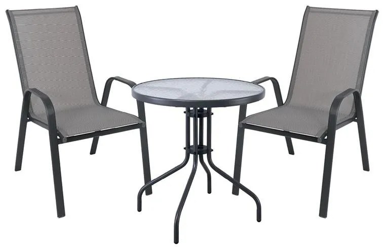 RIO Set Κήπου - Βεράντας: Τραπέζι + 2 Πολυθρόνες Μέταλλο Βαφή Ανθρακί, Textilene Γκρι