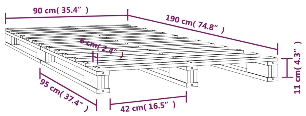 ΠΛΑΙΣΙΟ ΚΡΕΒΑΤΙΟΥ 90 X 190 ΕΚ. ΑΠΟ ΜΑΣΙΦ ΞΥΛΟ ΠΕΥΚΟΥ 3FT SINGLE 821422