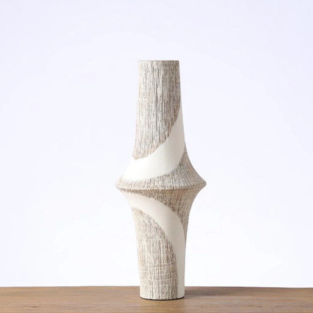 Βάζο ανάγλυφο λευκό μπεζ 18x18x47cm