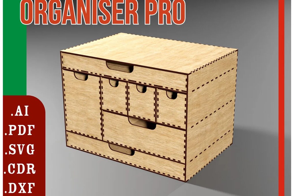 Intra απο ξύλο plywood Χρώμα wenge 3mm-4mm πάχος - Desk Organizer 7 Συρταριέρα Κουτί αποθήκευσης Δίασταση 48x1 cm INTRAFABR-97783210