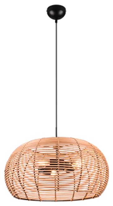 Φωτιστικό Κρεμαστό Φυσικό Rattan Meshwork Τρίφωτο 50xH150cm 3xE27 Trio Lighting Inga 312200336