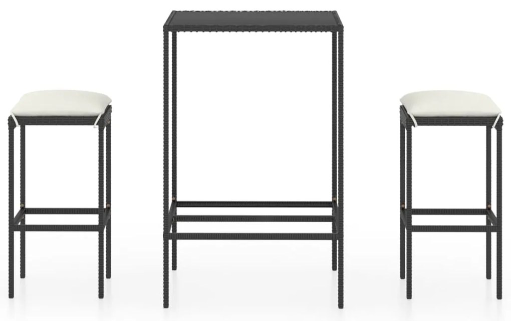 vidaXL Σετ Επίπλων Μπαρ Κήπου 3 τεμ Μαύρο Συνθετικό Ρατάν με Μαξιλάρια