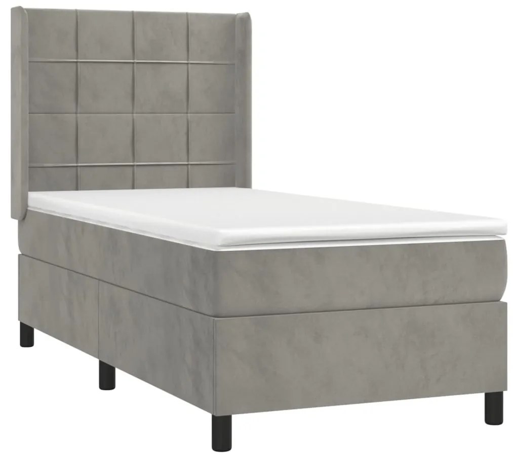 Κρεβάτι Boxspring με Στρώμα Ανοιχτό Γκρι 90x200 εκ. Βελούδινο - Γκρι