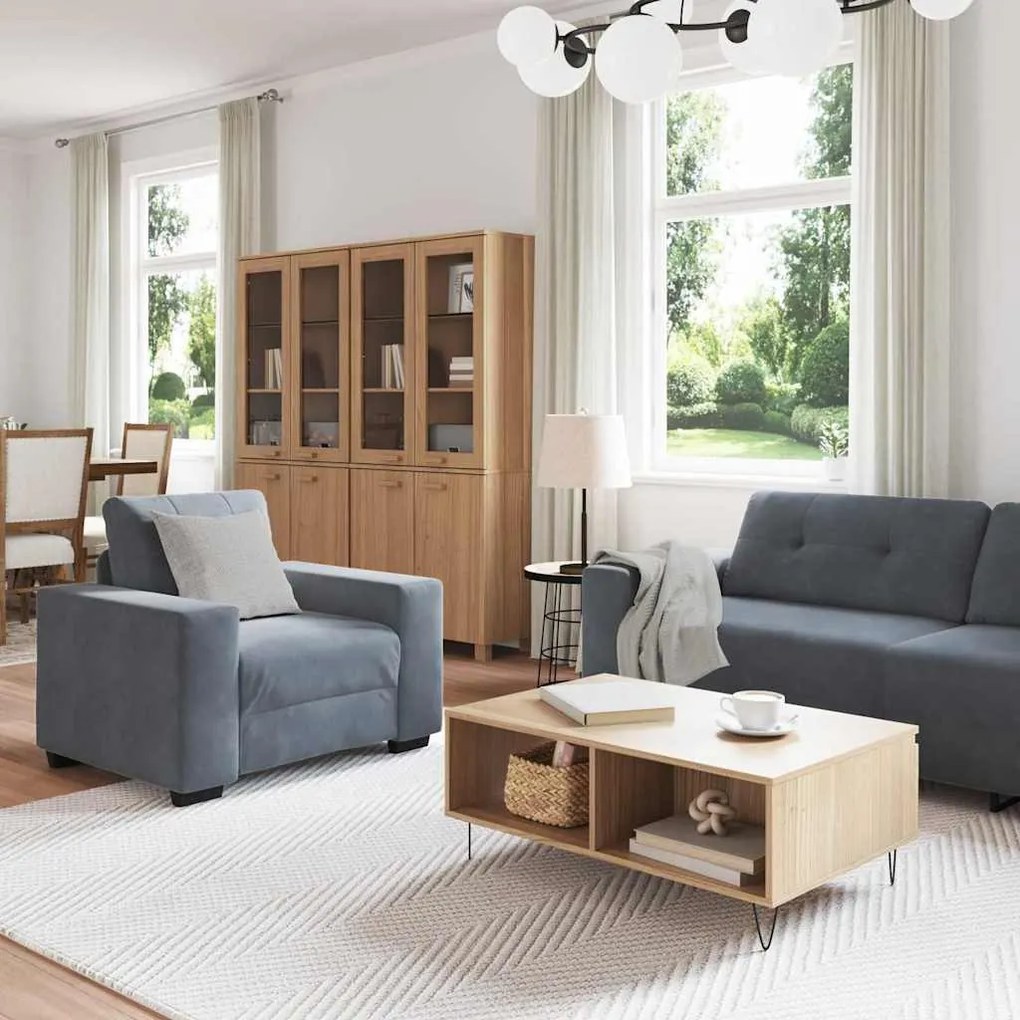 vidaXL Σετ Καναπέ με μαξιλάρι 3 pcs Γκρι 221 x 78 x 80 εκ Βελούδο